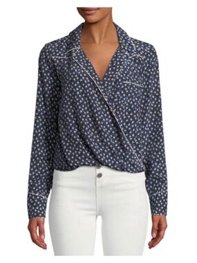 Veronica Beard Worth Pajama Blue Black White Floral Silk Top Blouse Size 0